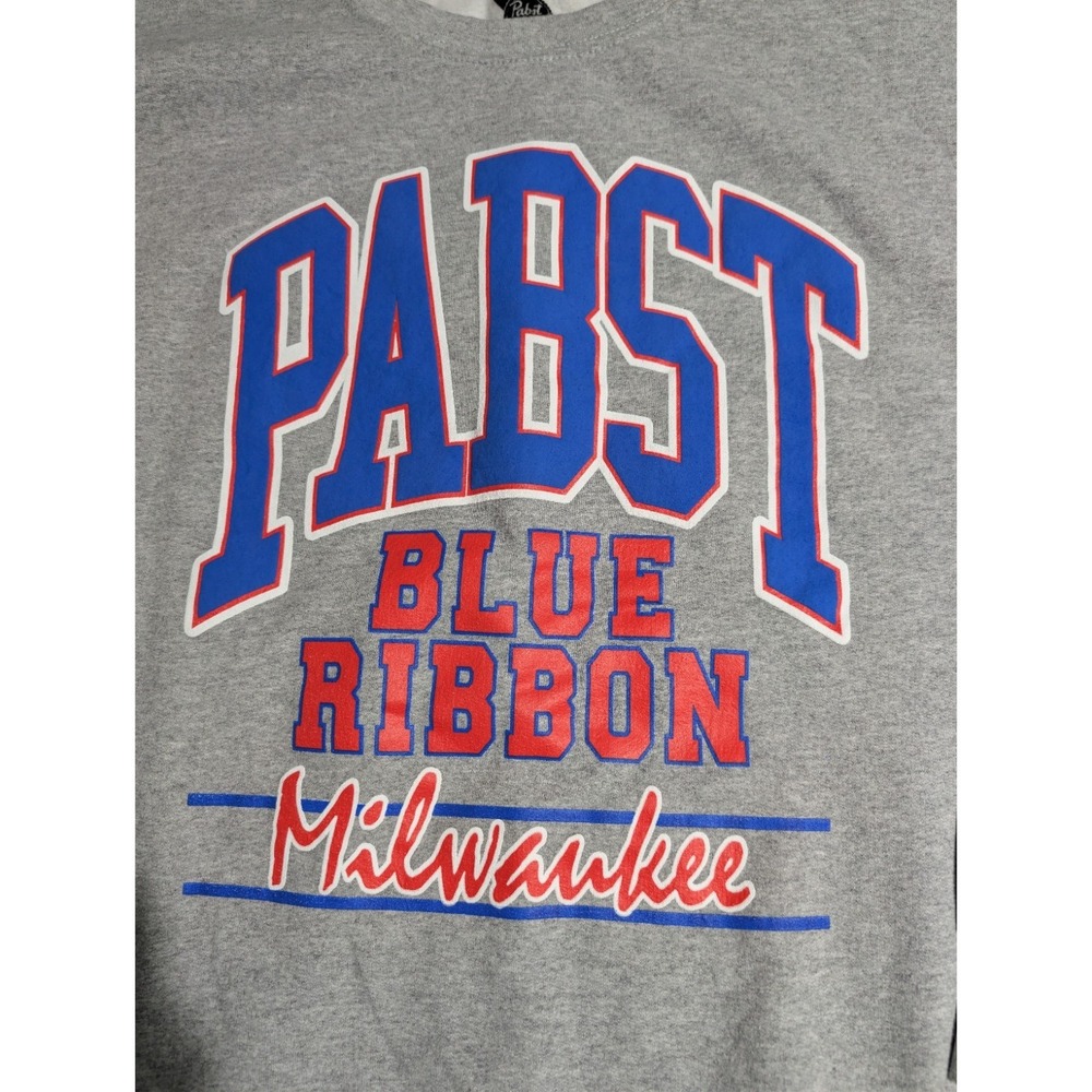 Pabst Blue Ribbon Milwaukee Crewneck Sweatshirt Mens XL Gray Beer Logo Graphic - Picture 3 of 6